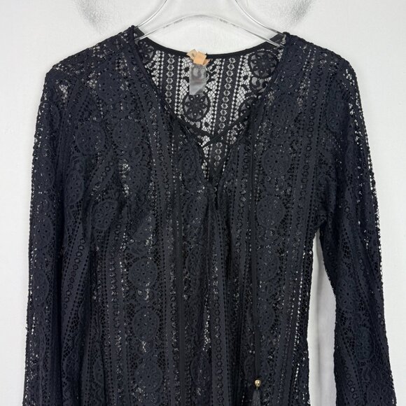 Pilyq Black Gold Noah Tunic Swim Coverup Dress Crochet Size M/L Medium/Large - Picture 3 of 14